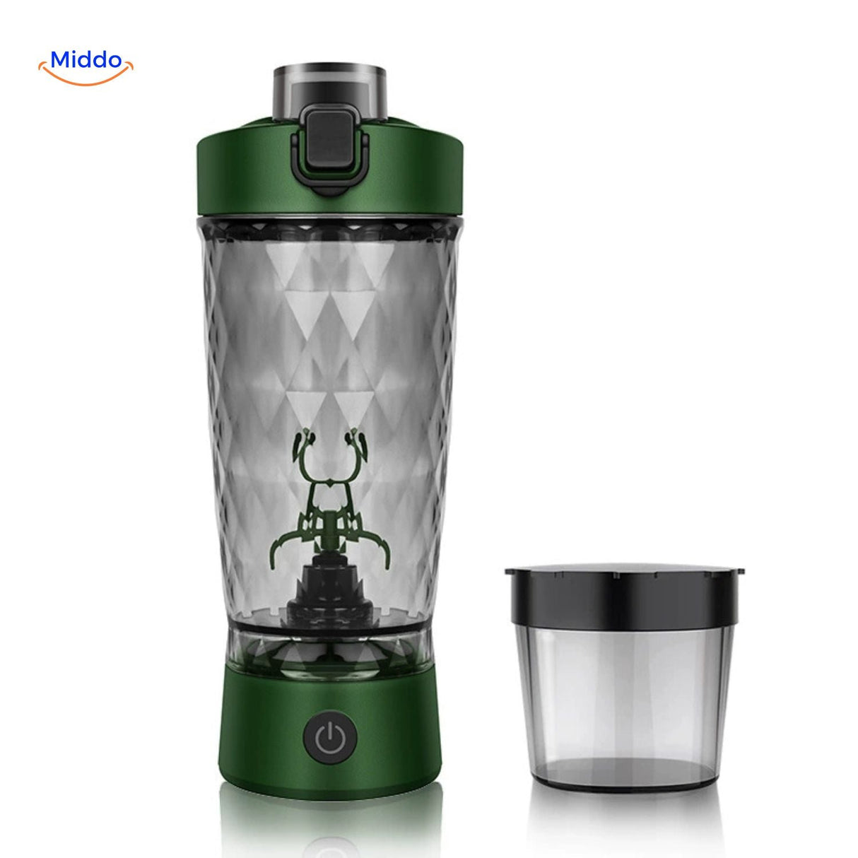 Light pink electric shaker bottle with advanced blending technology.