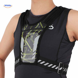 Lightweight reflective running harness vest designed for visibility and comfort during outdoor activity.
