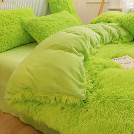 Teddy Fluffy fleece bedding set in Lime Green