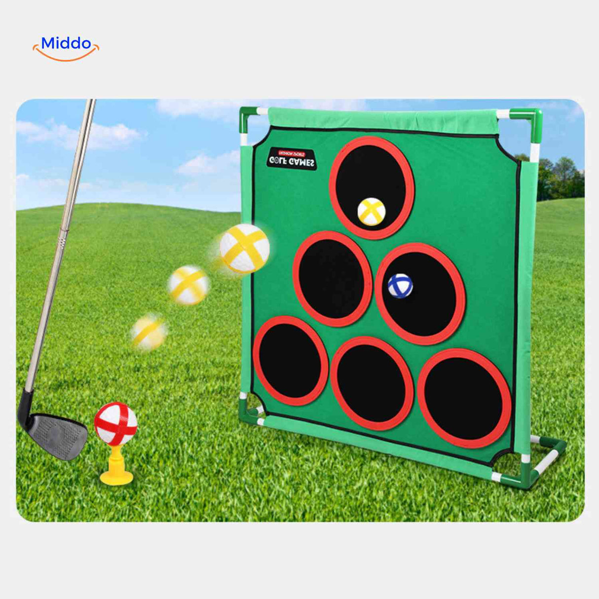 Loose target circles accessories for customizable golf game setup.