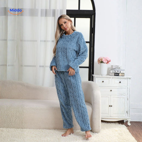 Anthracite gray fleece pajama set for comfortable winter loungewear.