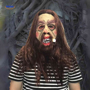 Neglected lumberjack horror look mask with capsule detail in mouth.