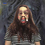 Neglected lumberjack horror look mask with capsule detail in mouth.