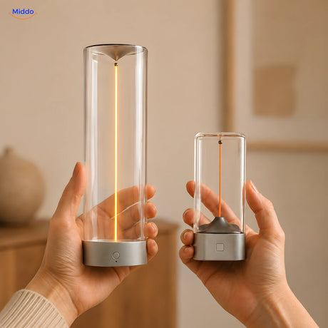 portable Luminex Premium and Compact lamps held in hands middo.shop