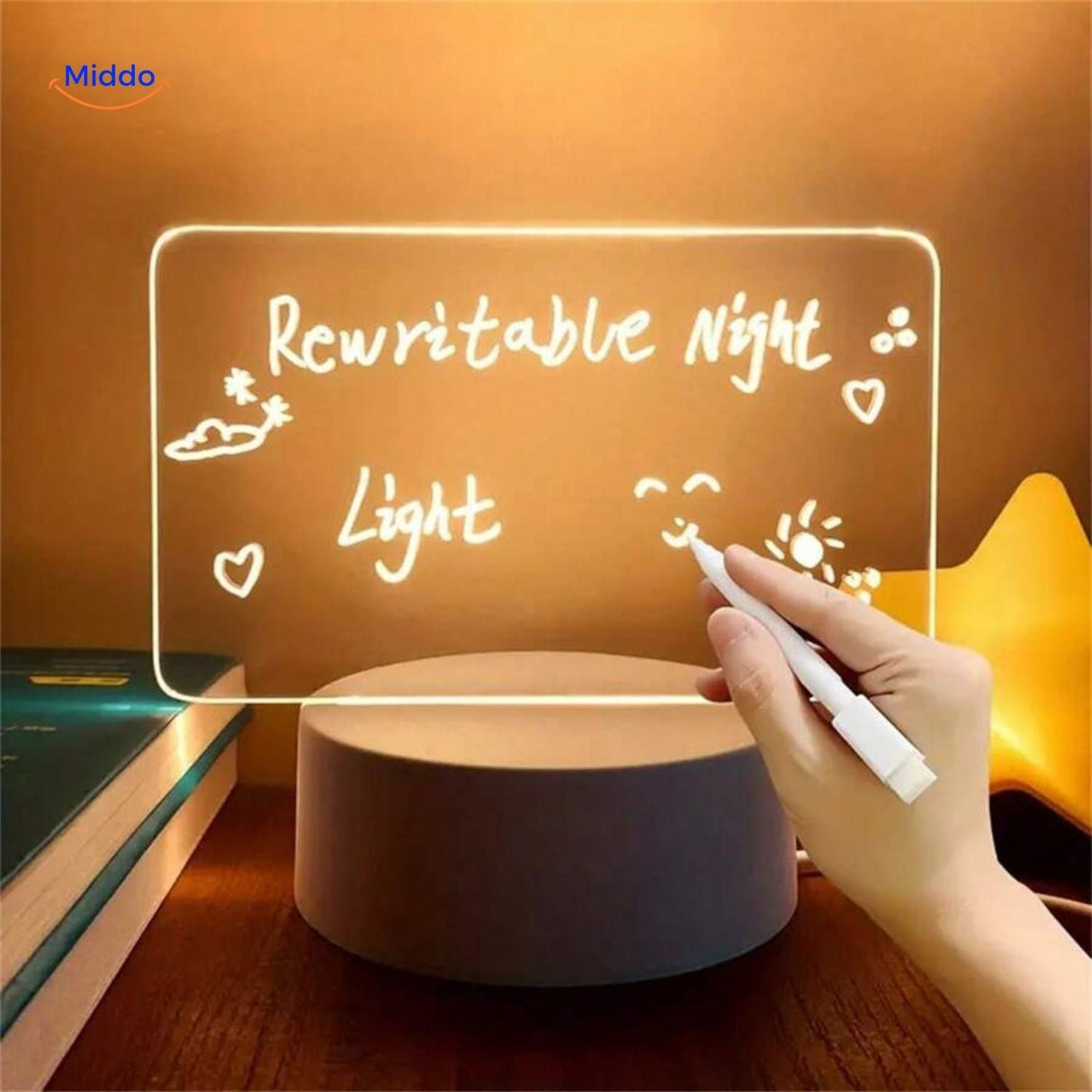 LumiNote desk lamp with illuminated erasable memo board in modern home office.