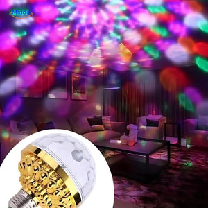 Colorful disco ball light creating ambiance in a living room setting.