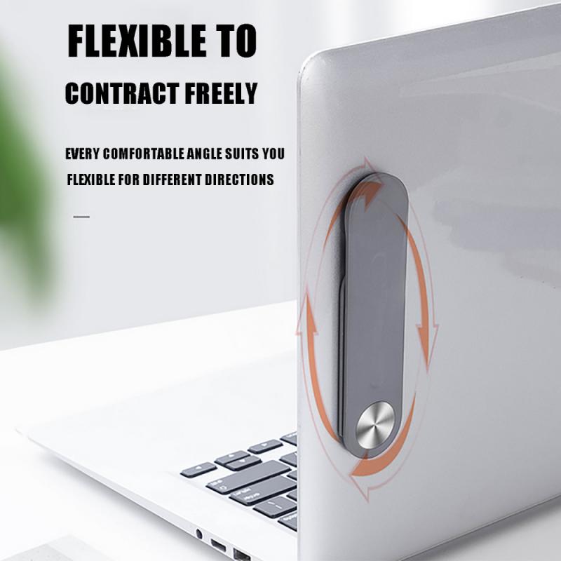 MagnetClip flexible phone mount adjusting position on laptop for optimal viewing angle.