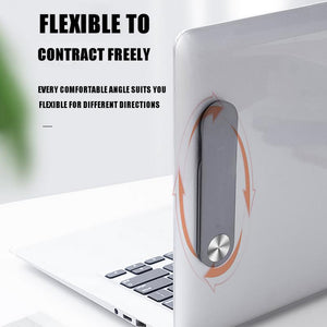 MagnetClip flexible phone mount adjusting position on laptop for optimal viewing angle.