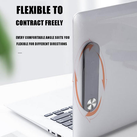 MagnetClip flexible phone mount adjusting position on laptop for optimal viewing angle.