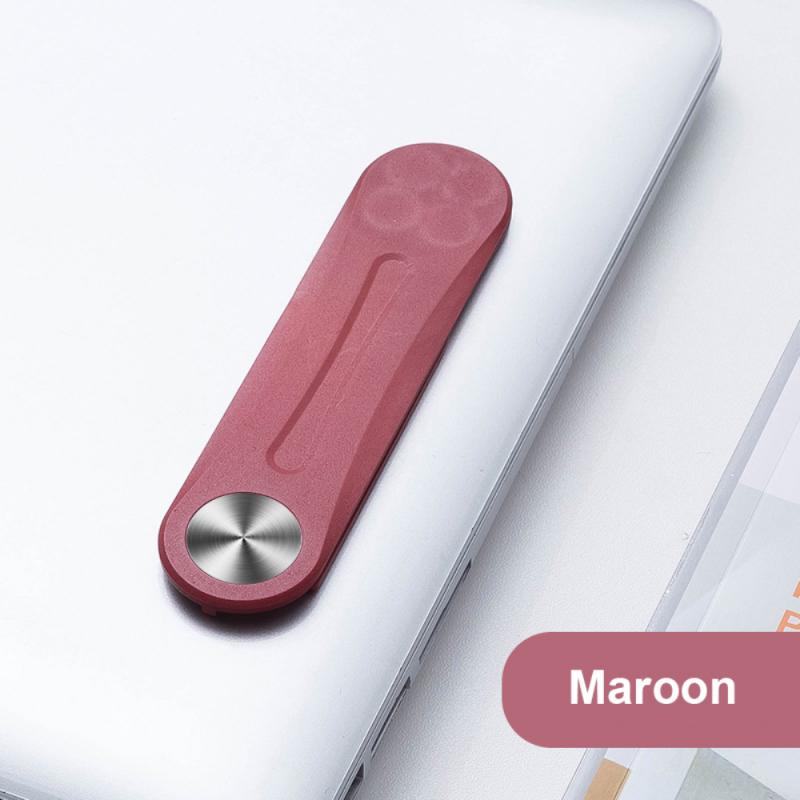 Maroon MagnetClip phone mount attached to laptop for second screen and productivity.