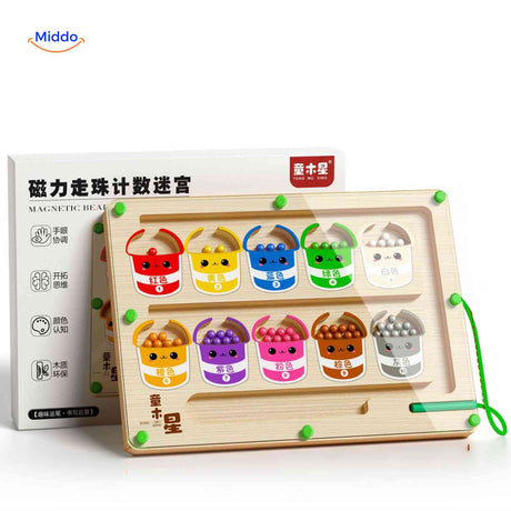 Magnetic balls maze game for color recognition and learning.