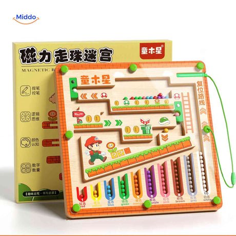 Toddler-friendly magnetic bead maze for early development.