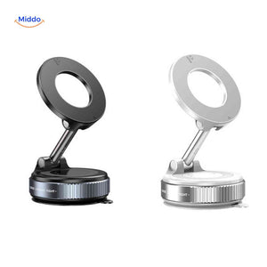 Strong magnetic grip phone holder in use on car dashboard during a drive, portrait orientation