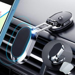 Magnetic car mount clipped onto an air vent, holding a smartphone hands-free in portrait mode.