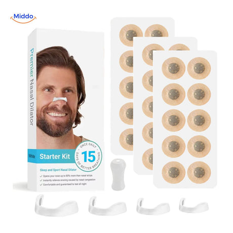 Magnetic nasal dilator with sleep strips included for better breathing.