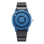 Blue magnetic watch with silicone band for comfort and durability.