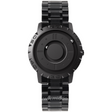 Closeup of magnetic watch showing detailed floating sphere pointer hands.