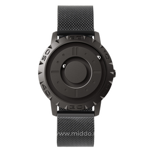 Magnetic watch featuring metal mesh band, sleek and versatile style.