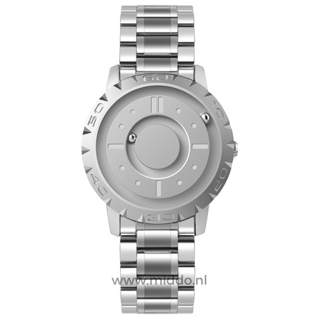 Silver magnetic watch with premium stainless steel band.