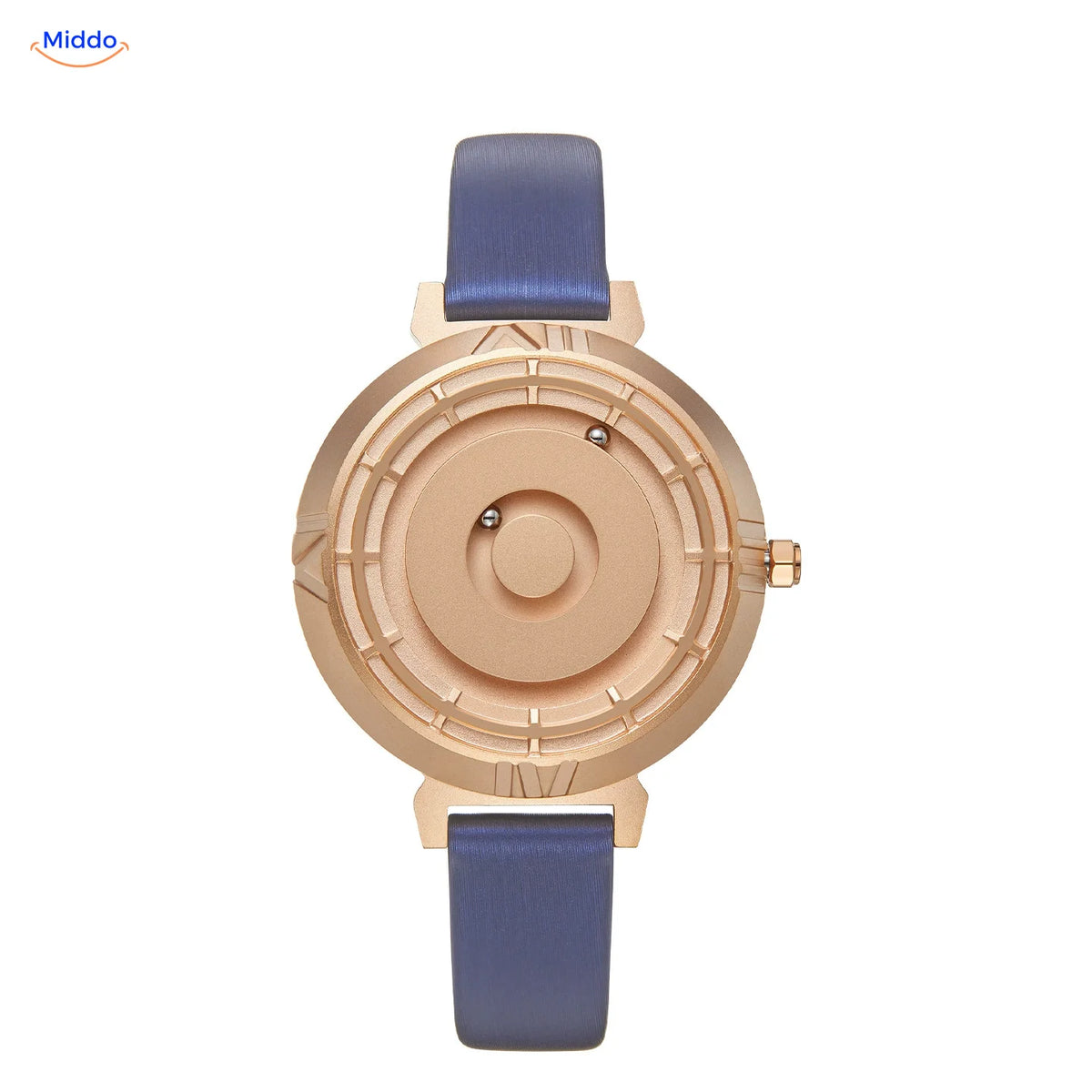 Women's Magnetic Watch in rose gold with a blue leather band