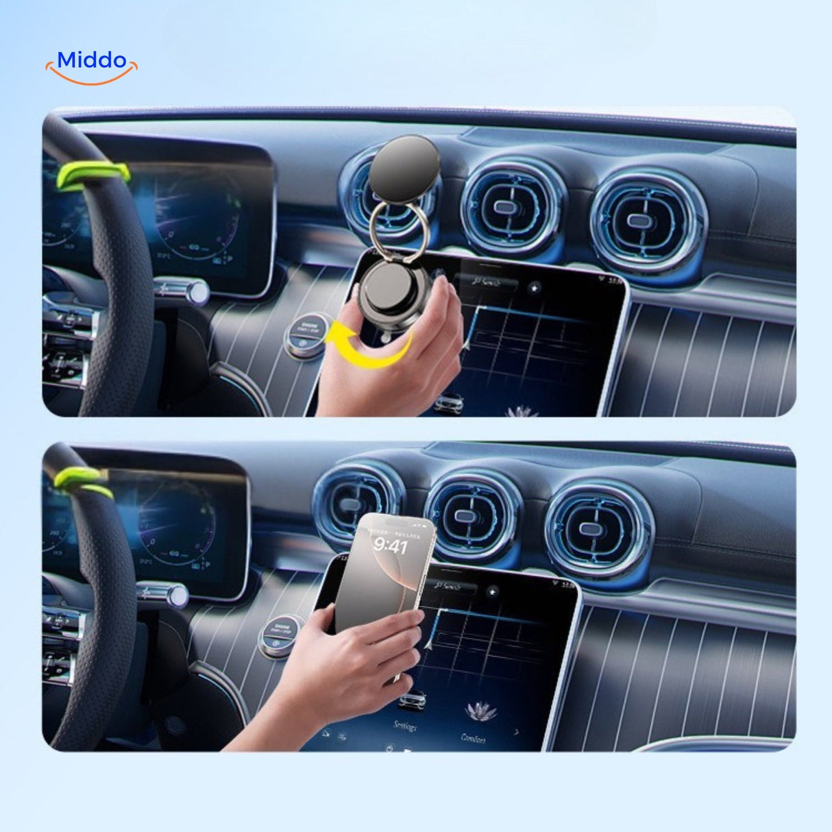 Dashboard vacuum phone holder with secure magnetic grip for safe car navigation.