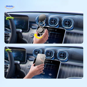 Dashboard vacuum phone holder with secure magnetic grip for safe car navigation.
