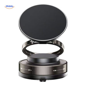 Sleek black magnetic phone stand with 360-degree rotation for flexible positioning.