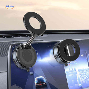 MagSafe car dashboard phone holder showing 360-degree rotation for landscape and portrait viewing
