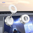 MagSafe magnetic phone holder mounted on car dashboard with ring adapter base