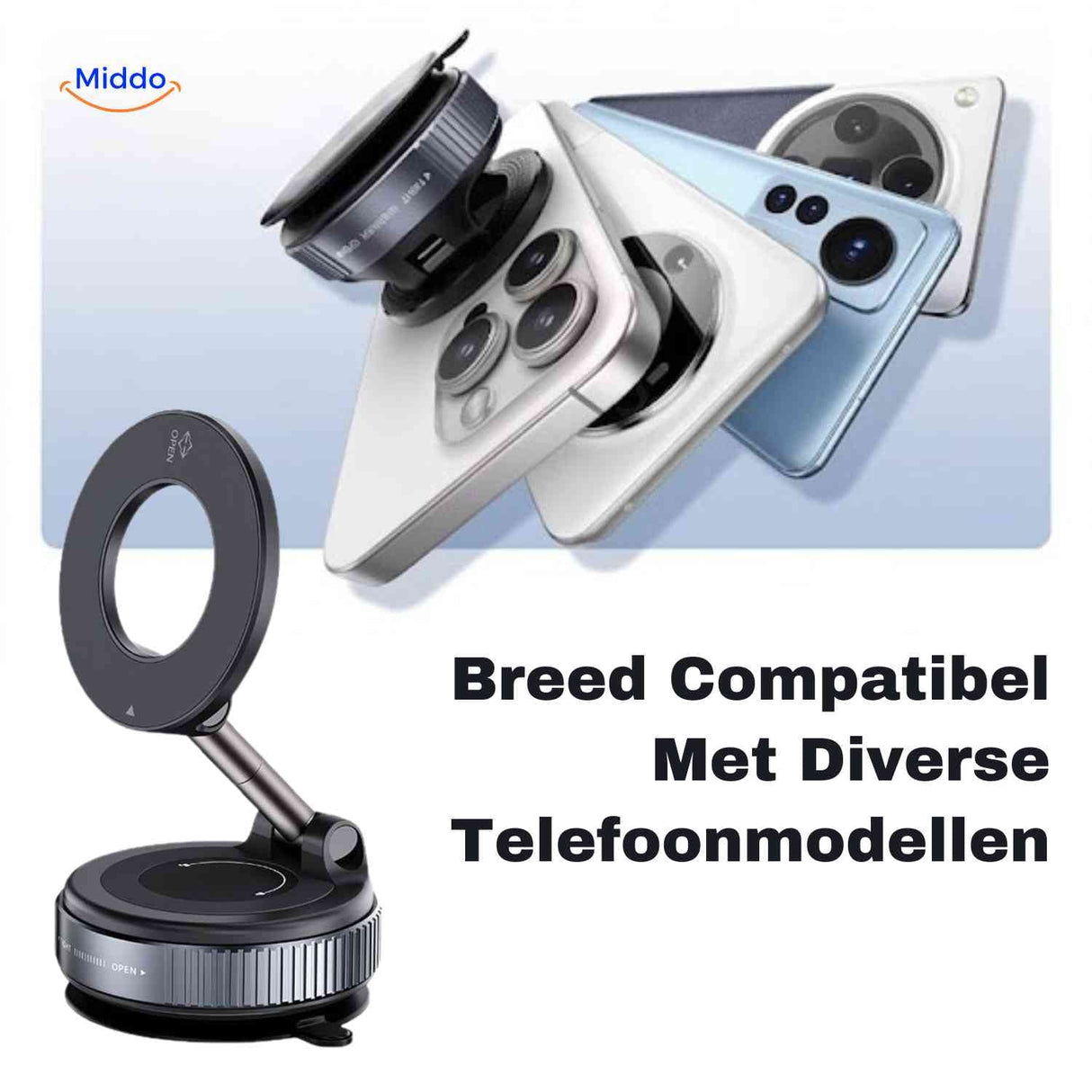 MagSafe compatible phone holder shown fitting multiple iPhone models including latest releases