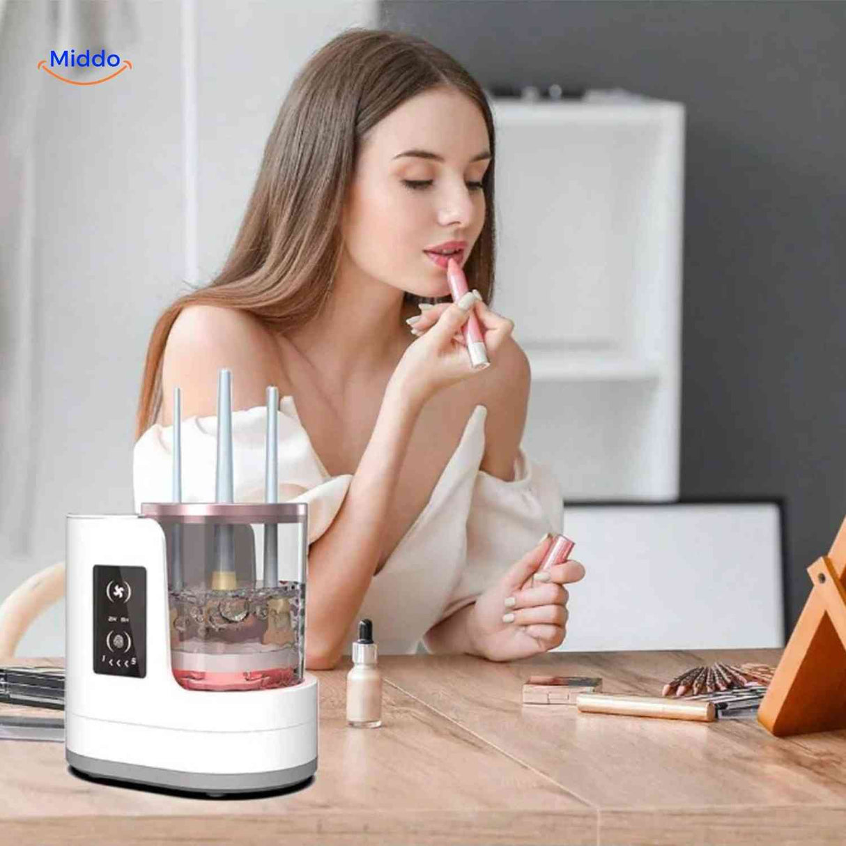 Elegant electric brush cleaner providing professional hygiene solution for makeup tools.