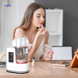Elegant electric brush cleaner providing professional hygiene solution for makeup tools.