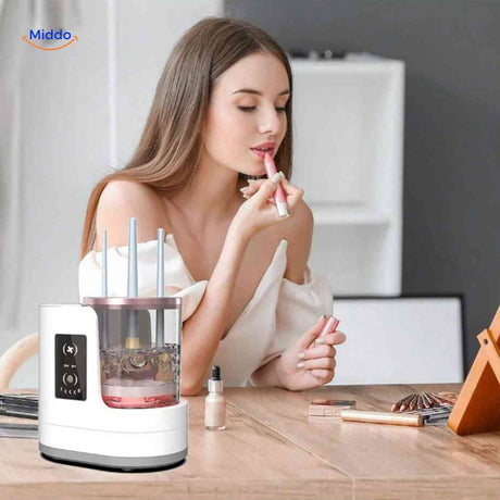 Elegant electric brush cleaner providing professional hygiene solution for makeup tools.