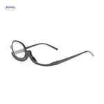 Glossy black rotating makeup reader glasses with single-lens design.