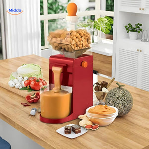 Making peanut butter from fresh peanuts using the electric maker.