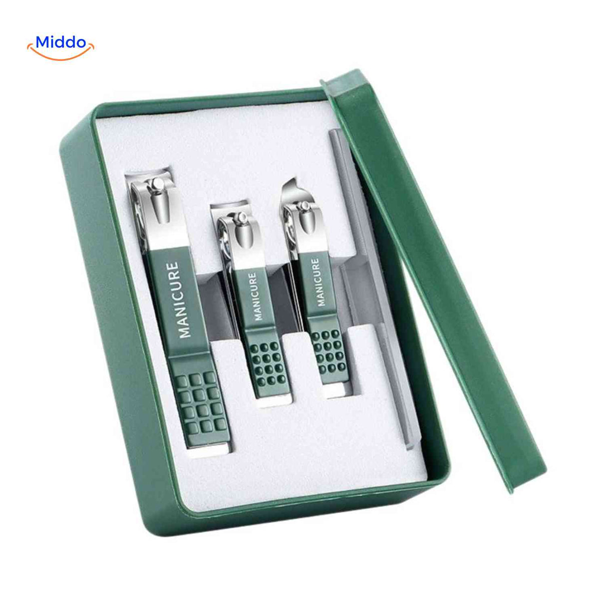 Clipora manicure tools collection in luxury storage box.