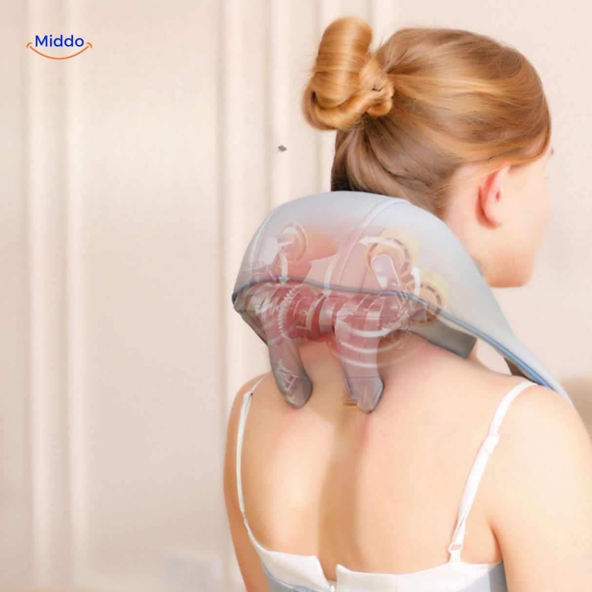 RelaxPro gray massager with transparent shiatsu massage head design.