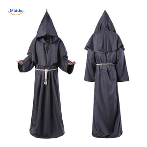Medieval priest costume robe with authentic ecclesiastical design details.