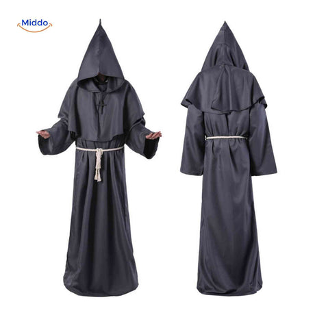 Medieval priest costume robe with authentic ecclesiastical design details.