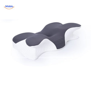 Grey memory foam ergonomic pillow designed for neck and spine alignment