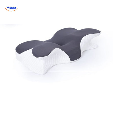 Grey memory foam ergonomic pillow designed for neck and spine alignment