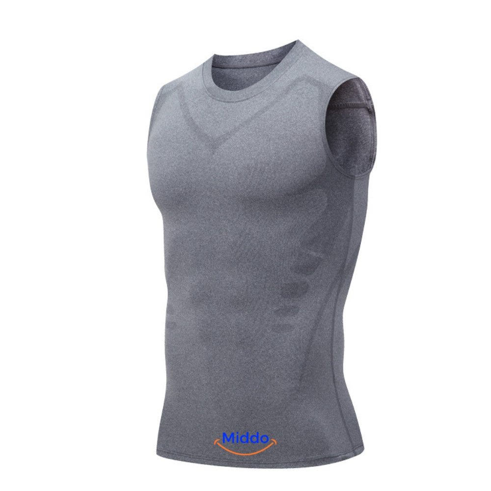 Grey VitaBoost PowerVest compression vest providing muscle support and body shaping benefits.