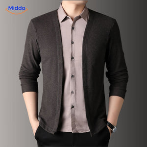 Men's slim fit 2-in-1 knit shirt in sophisticated green color.