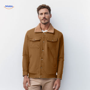 WinterFlex men's winter jacket in camel with brown collar detail.