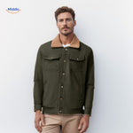 WinterFlex men's winter jacket in forest green with brown collar trim.