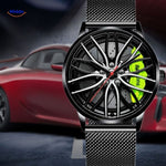 Men's automatic watch with mesh band and green accents for active lifestyle.