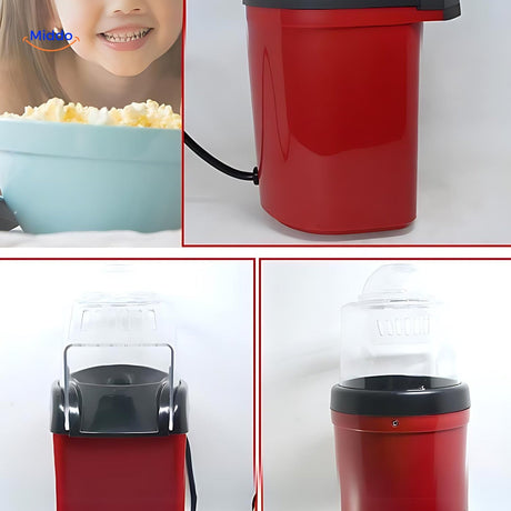 Mini popcorn maker compact design with visible control features and functionality.