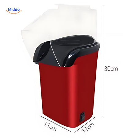 Technical specifications for the mini electric popcorn maker with dimensions and features.