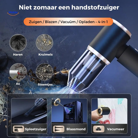 Multi-function cordless mini vacuum with versatile attachments and features.