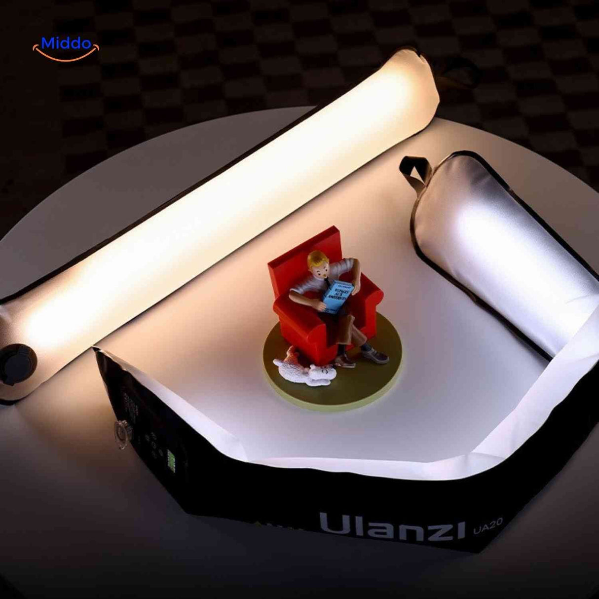 Compact LED softbox delivering professional lighting for product photography.
